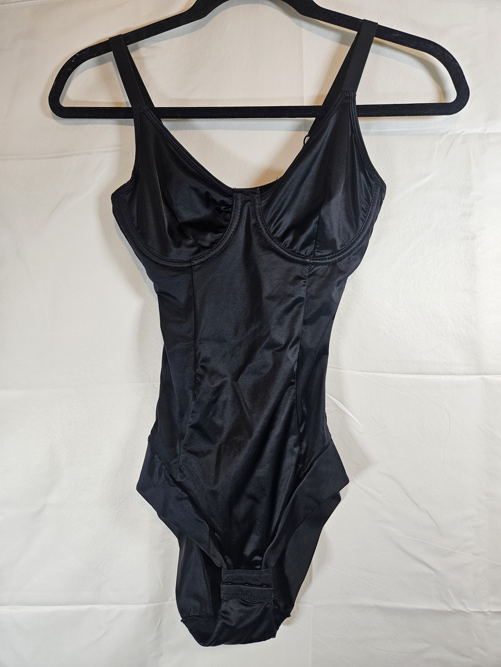 Nicole Miller Black Satin Underwire Bodysuit Goth Bodycon Cocktail Party